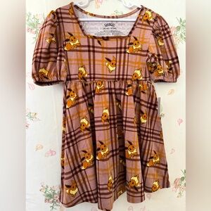 Pokemon Eevee Plaid Kids Dress - Brown and Orange